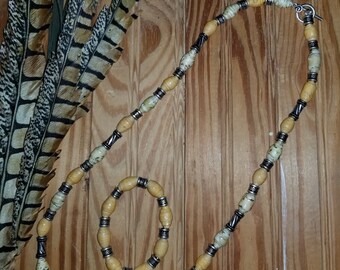 Yellow Paper Bead Necklace and Bracelet
