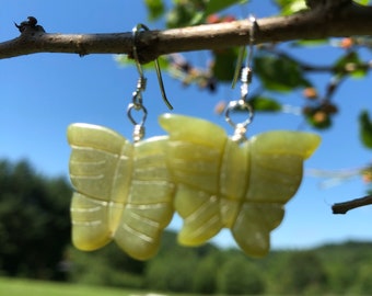Green Serpentine Butterfly Earrings - sterling silver