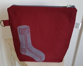 Burgundy Sock Print Project Pouch