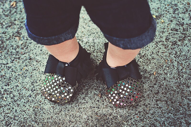 black sequin moccasins