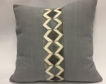 Diamond Hide Band Decorative Pillow Cover in Grey and Slate Blue