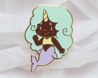 Narwhal Mermaid Unicorn Enamel Lapel Pin in Mint and Purple