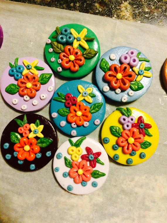 Polymer clay spring flowers brooch pin or