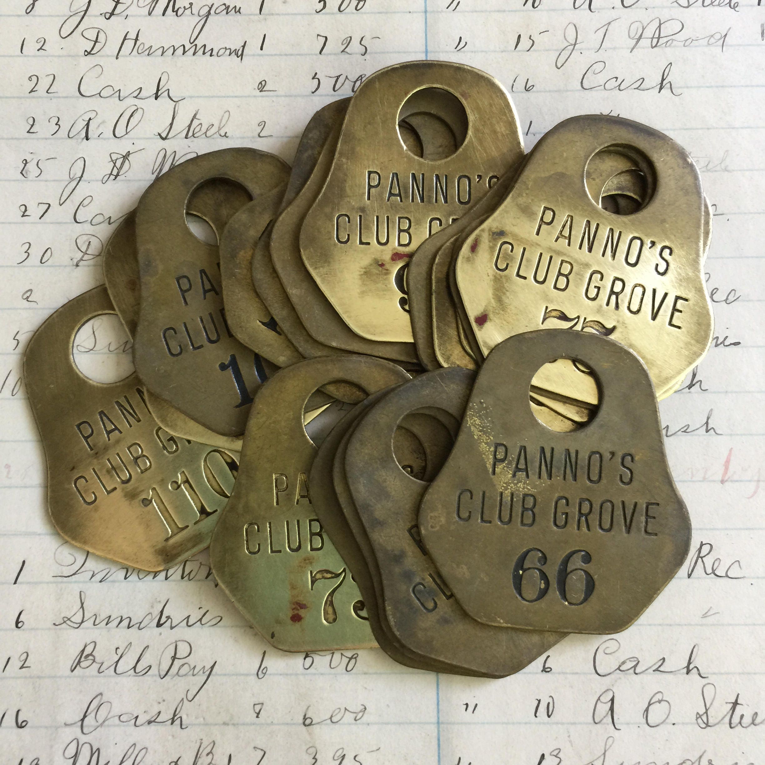 Antique numbered Coat Check Brass tags ONE vintage Coat