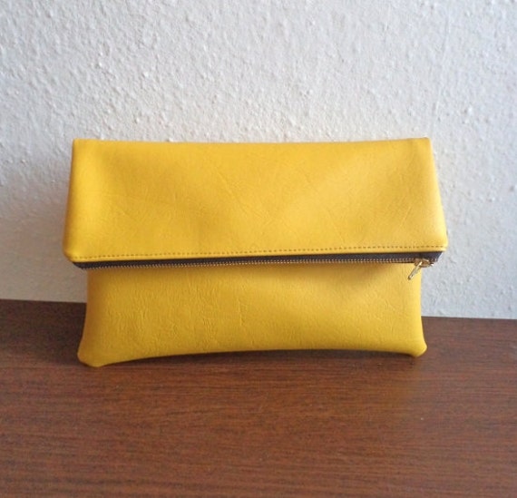 Yellow clutch bag foldover clutch purse