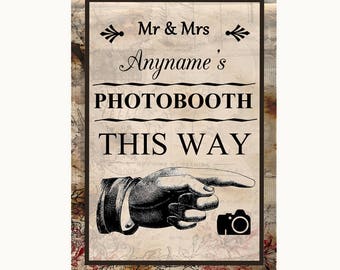 Vintage Photobooth This Way Right Personalised Wedding Sign