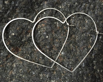 LARGE HEART HOOPS - Big Silver or Gold Heart Hoops - Sterling Silver Heart Hoop Earrings