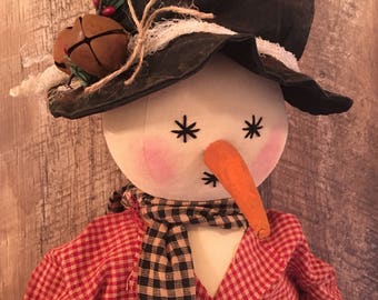 Primitive Christmas Folk Art Snowman Farmhouse Country Decor Handmade