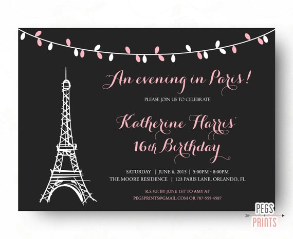Paris Themed Sweet 16 Invitations 9