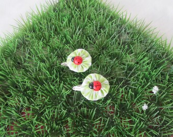 Hair clips "Click Clack" flower lime gingham and white