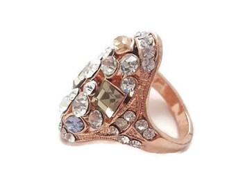 Crystal Ring - Gold Crystal Ring - Vintage Crystal Ring - Vintage Statement Ring - Gold Statement Ring - Vintage Gold Ring - Ring Size 7