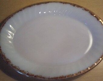fireking milkglass gold trim swirled edge serving platter plate
