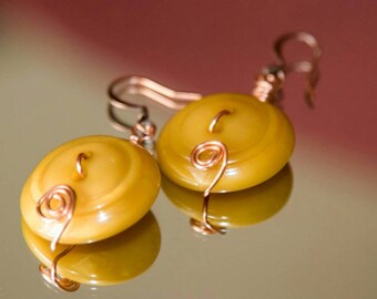 copper and yellow mustard earrings