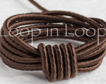 Dark Chocolate Brown SILK cord Wrapped Silk Satin Cord rope 3.5 mm thick organic natural hand spun silk, polyester core, for Jewelry