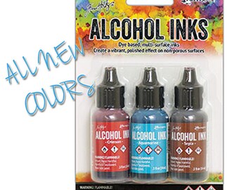 All NEW COLORS Ranger Alcohol Ink / Rodeo set includes 1 each, Aquamarine / Crimson / Sepia at Linda's Art Spot