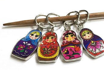 Russian Stacking Doll Stitch Markers, Set of 4, CHOOSE knit or crocket style. Matryoshka Doll Gift for a knitter. Gift for crocheter.