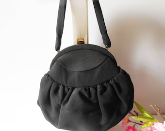 Black Evening Bag, Vintage Black Purse, Mid Century Bag, Vintage Black Bag, 1950's, EB-0427