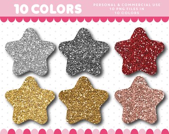 Glitter star clipart, Gold star clipart, Silver star clipart, Gold Silver glitter clipart, Glitter textures, Digital glitter, CL-1734