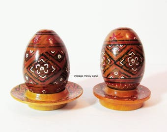 Handmade Wood Eggs, Folk Art Tole Painted