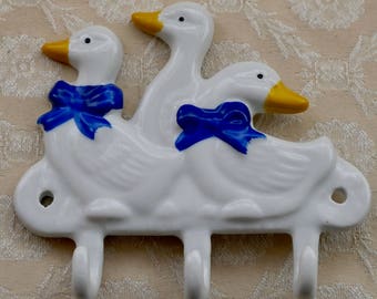 Ceramic Key Hook, Goose Wall Hooks, Geese Gift, Tea Towel Holder, Wall Key Holder, Key Rack, Key Holder For Wall, Bird Gift, Farmhouse Decor