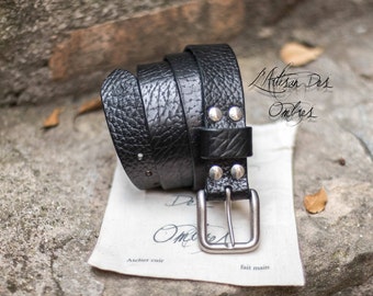 Black leather belt 30 mm nickel buckle
