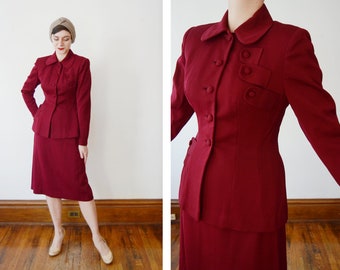 1940s Maroon Gabardine Suit - M