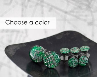 Circuit Board Cufflinks & Tuxedo Studs, Circuit Board Jewelry, Shirt Stud, Wearable Technology, Tech Gift, Gift for Him, Wedding Gift