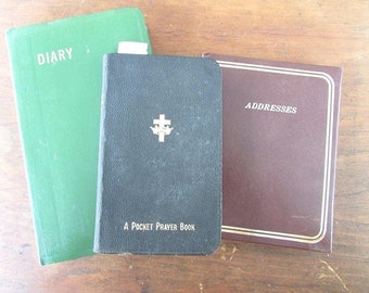 Three Small Books Diary Addresses Book And A Pocket Prayer Book Vintage Office Supply Paper Ephemera