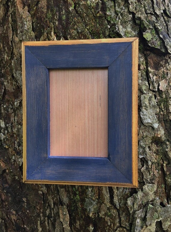 5x7 Picture Frame Navy Blue Rustic Weathered Style Stained
