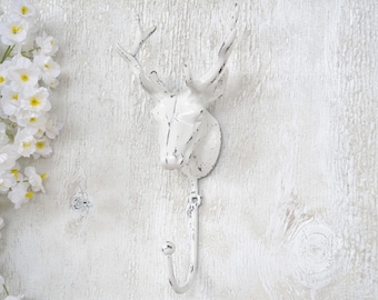 Deer Head Hook,Antlers,Cast Iron Hook,Shabby Chic