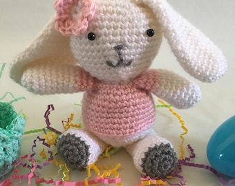 Easter Bunny Amigurumi Crochet White Rabbit 8" Stuffed Animal Toy Ready to Ship