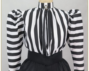 Black & White Stripe Victorian Blouse