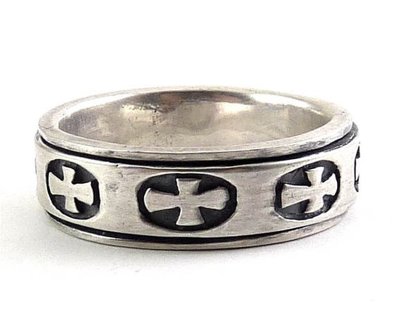 Sterling Silver Spinner Ring Christian Crosses Size 12