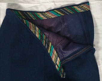 Navy blue wool pants / wide leg pants / cropped pants / high wasit wool pants