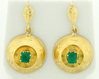 1ct TW Drop Dangle Emerald Earrings in 14k Gold