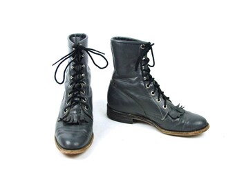 Storm Gray Packer Boots by Justin, Gray Lacer Boots, Women's Size 6 B