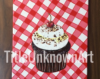 ORIGINAL Cherry Cupcake painting 11x14