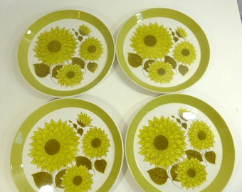 Vintage Mikasa Duplex by Ben Seibel Set of 5 Dinner Plates and 1 Serving Platter Vintage Floral Green White Dinnerware Replacement China