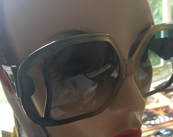 1970s Green Dior Huge Oversized Sunglasses with red lenses