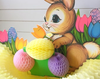 Vintage 1979 Beistle Rabbit Bunny Honeycomb Easter Decoration Centerpiece