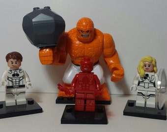 FF Future Foundation Set Of 4 Custom Marvel Minifigures Thing Torch Invisible Woman Mr. Fantastic Four (LEGO Compatible)