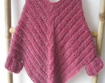 Raspberry mohair baby poncho