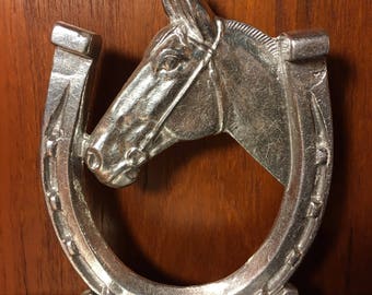 Vintage Rockmount Ranch Wear Cast Aluminum Horse Head Horseshoe Jewelry Key Tray Western Decor