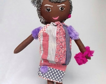 Grandmother Twenties Rag Doll, handmade, rag doll grandmother 20 's, black 40cm