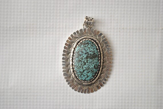 Sterling Silver Turquoise Pendant - Native American Style #9107