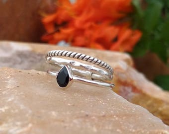 Natural Black Onyx Pear Cut Stacking Ring - Gemstone Ring - Stacking Ring - Gemstone Jewelry - Handmade Jewelry