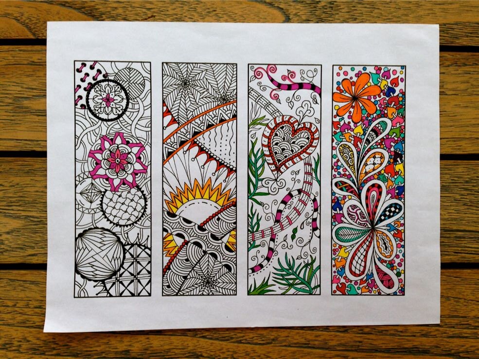 Digital Bookmarks Adult Coloring Page Zentangle Inspired