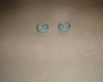 vintage clip on earrings sky blue metal enamel hoops