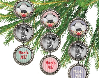 Girls soccer photo ornament, personalized Christmas ornament, soccer ball sports, custom name and date picture ornament.