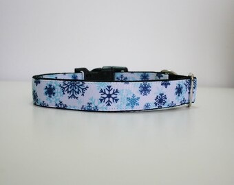 Snowflake Winter Christmas Dog Collar or Matching Lead Leash Seat Belt 3/4" or 1" width